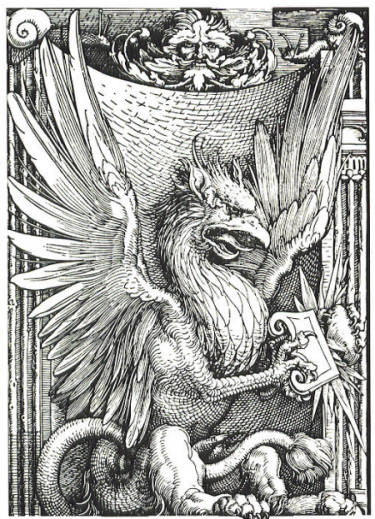 Gryphon with scroll